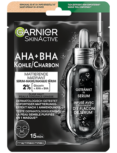 SkinActive AHA + BHA Kohle Mattierende Serum-Maske.- Produktabbildung
